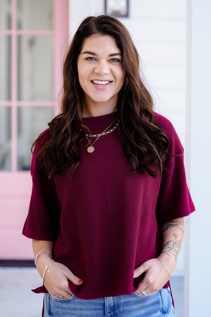 Poppy Day Door Buster! Plus/Reg Zenana Double Knit Side Slits Hi Low Short Sleeve Top