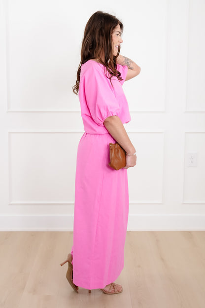 Short Sleeve Bubble Top with Elastic Waist Skirt