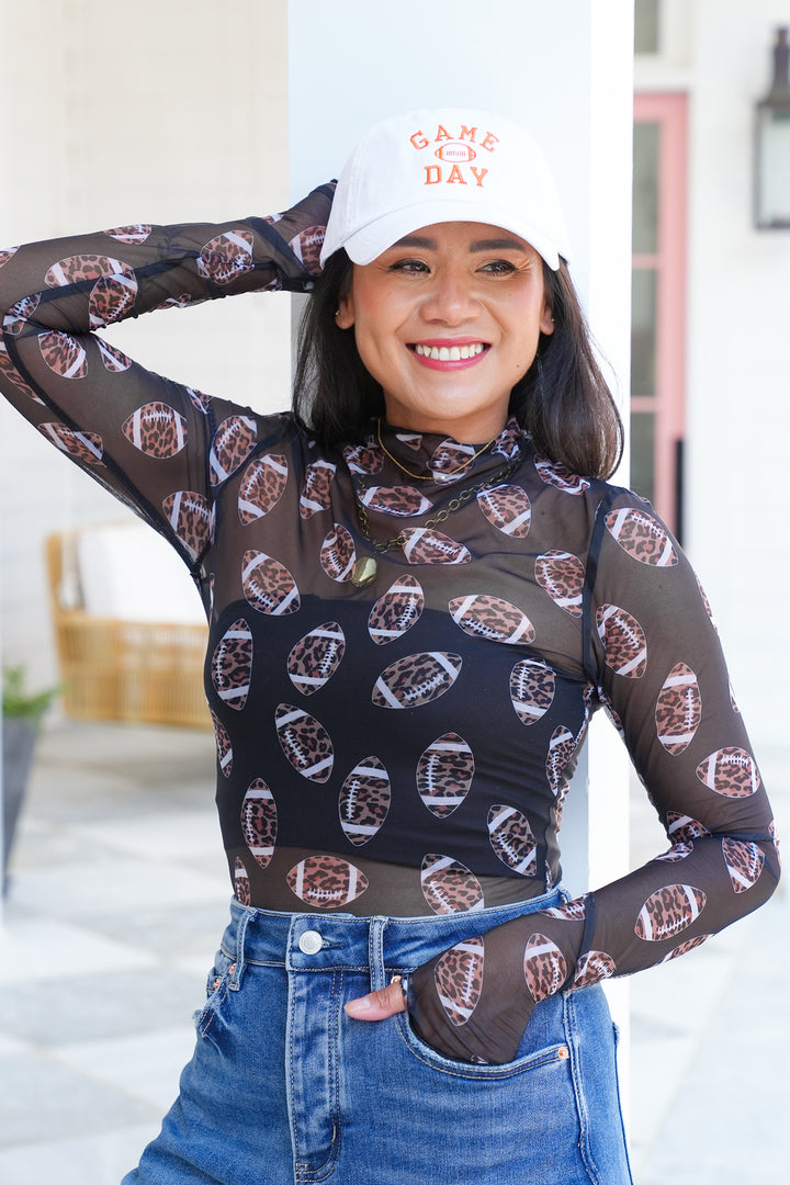 Leopard Football Printed Mesh Layering Top
