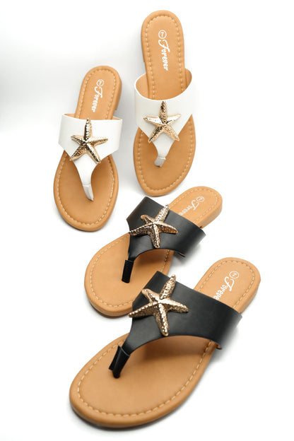 Woven Vegan Leather Starfish Accent Thong Sandal