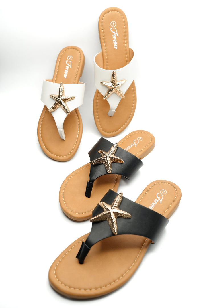 Woven Vegan Leather Starfish Accent Thong Sandal