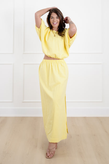 Short Sleeve Bubble Top with Elastic Waist Skirt