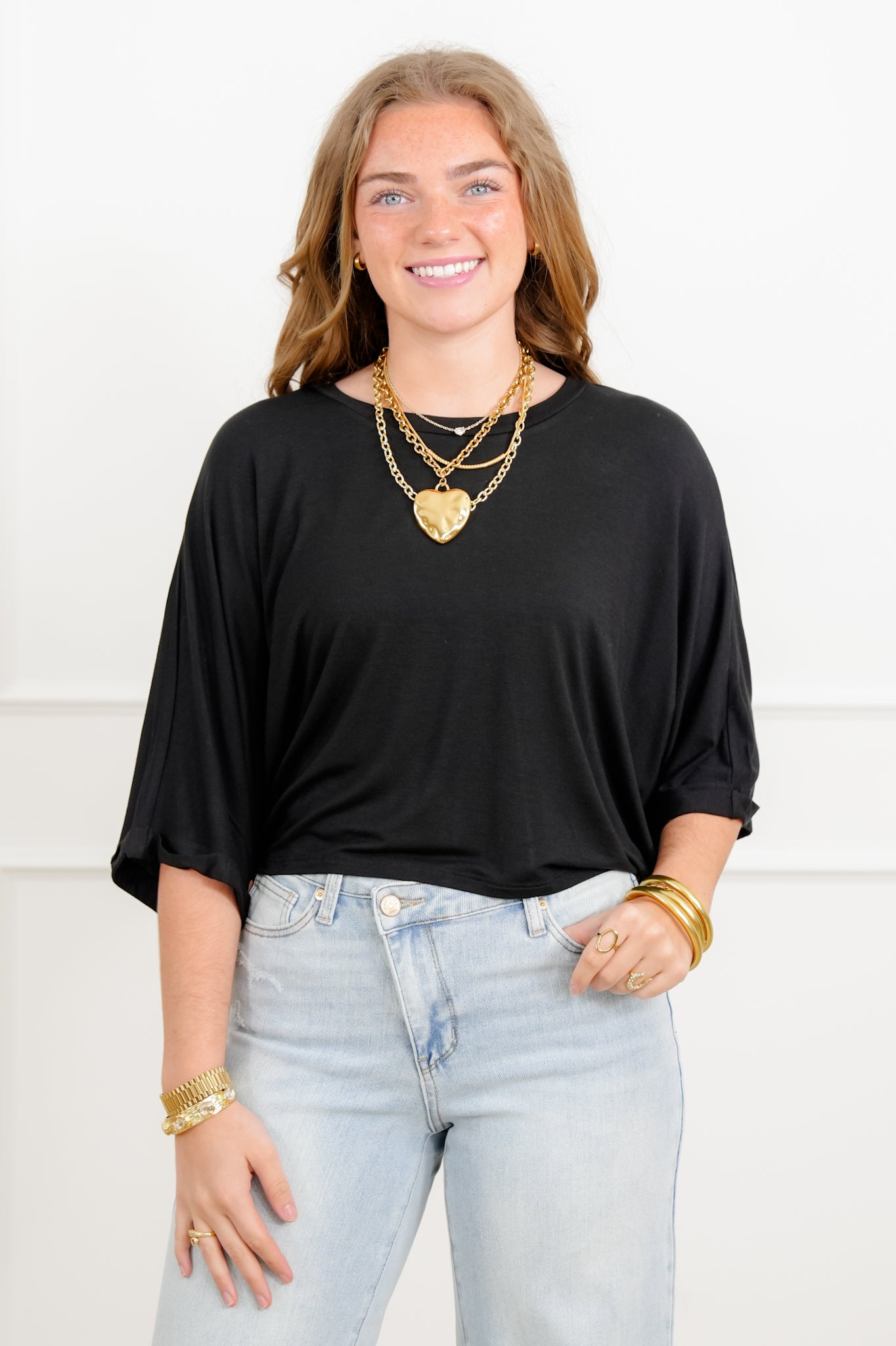 Door Buster! Short Dolman Sleeve Crew Neck High-Lo Top