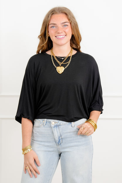 Door Buster! Short Dolman Sleeve Crew Neck High-Lo Top