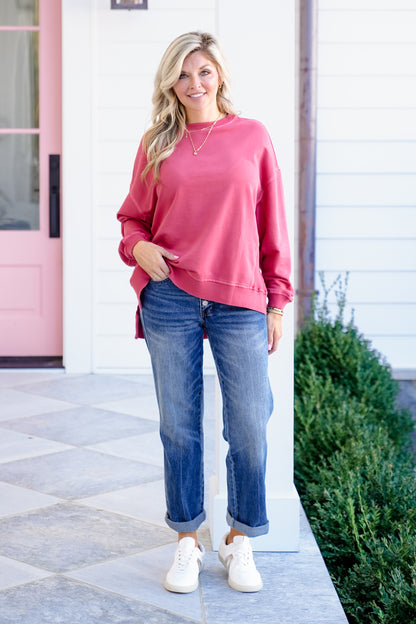 Poppy Day Door Buster! Plus/Reg Zenana French Terry Pigment Dye & Enzyme Washing Pullover