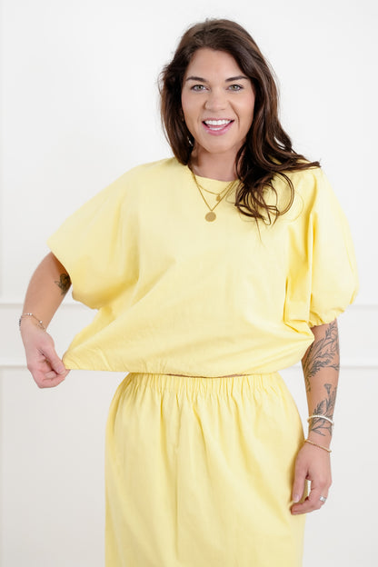 Short Sleeve Bubble Top with Elastic Waist Skirt