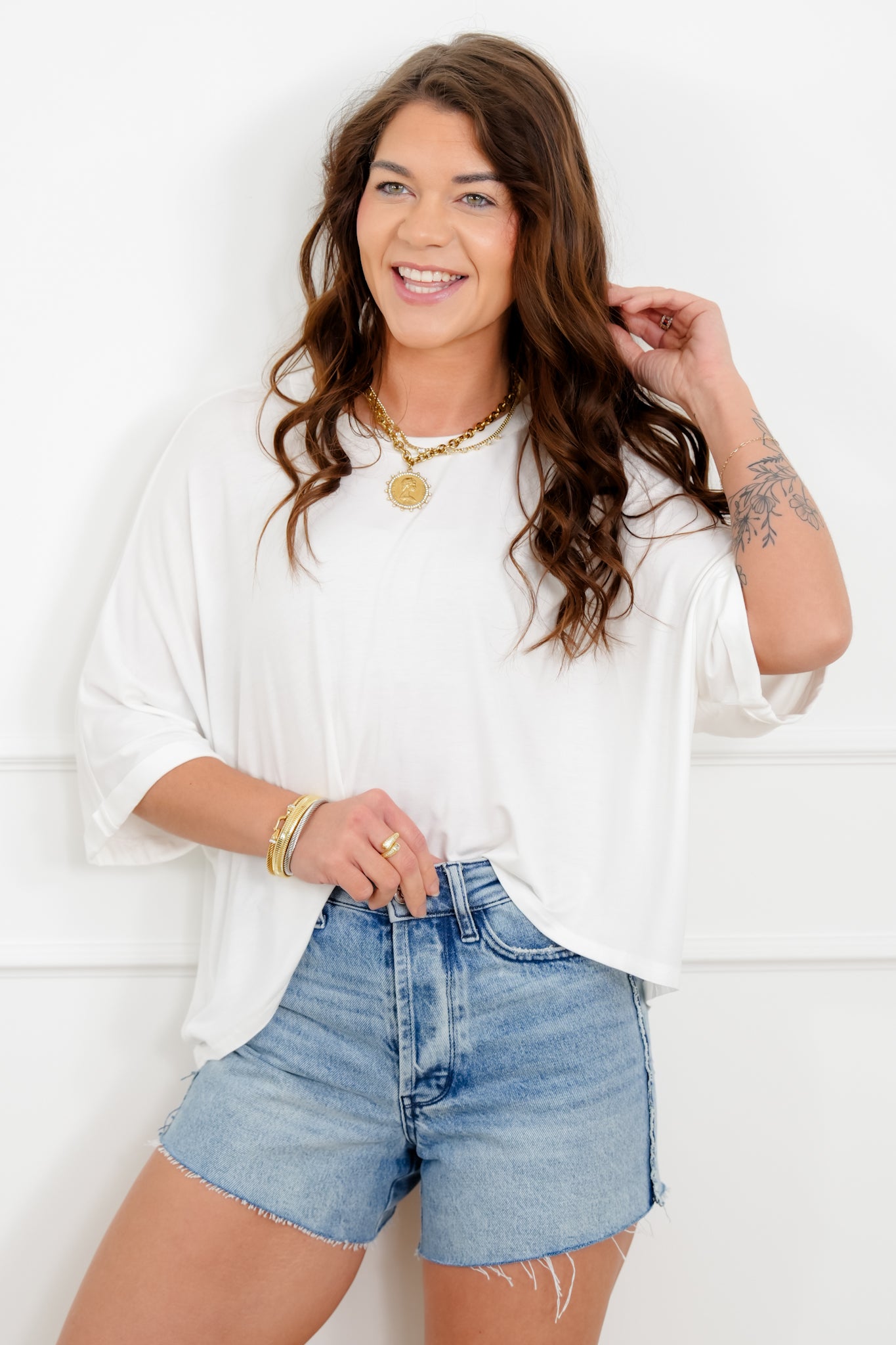 Door Buster! Short Dolman Sleeve Crew Neck High-Lo Top