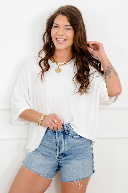 Door Buster! Short Dolman Sleeve Crew Neck High-Lo Top