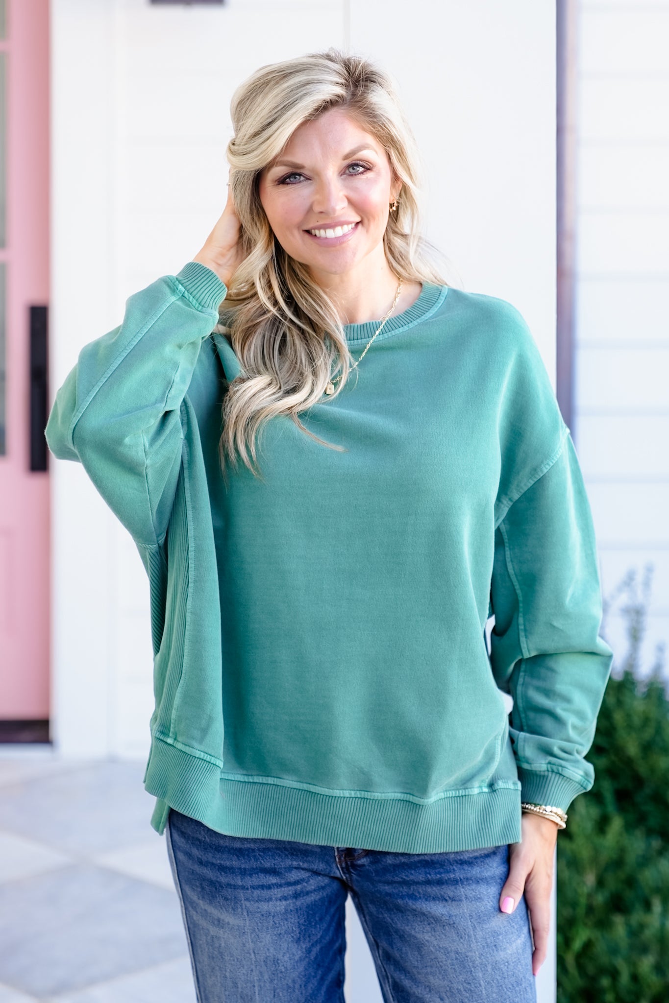 Poppy Day Door Buster! Plus/Reg Zenana French Terry Pigment Dye & Enzyme Washing Pullover