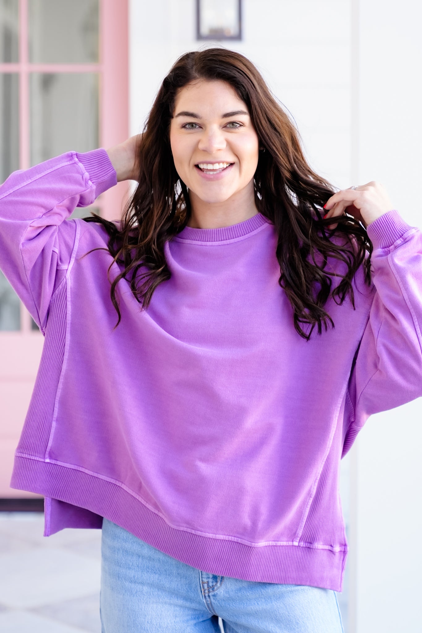 Poppy Day Door Buster! Plus/Reg Zenana French Terry Pigment Dye & Enzyme Washing Pullover