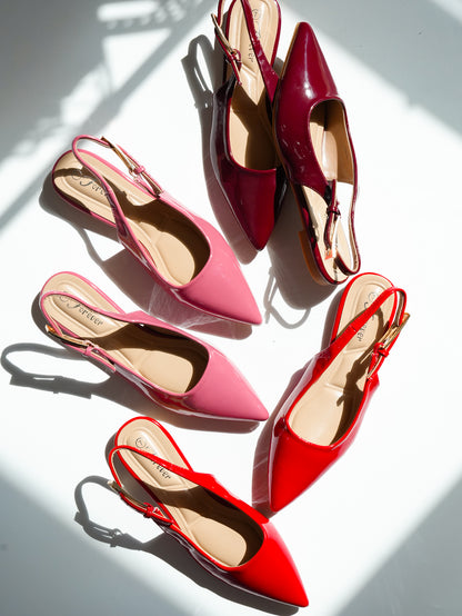Patent Leather Pointed Toe Slingback Flats