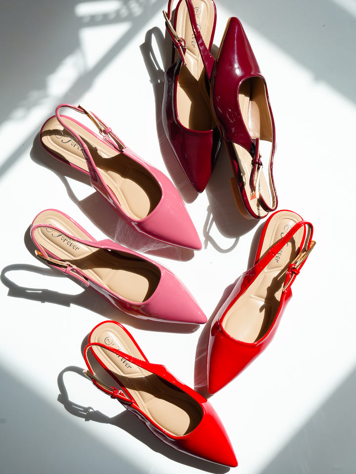 Patent Leather Pointed Toe Slingback Flats - Freckled Poppy