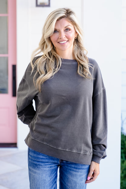 Poppy Day Door Buster! Plus/Reg Zenana French Terry Pigment Dye & Enzyme Washing Pullover