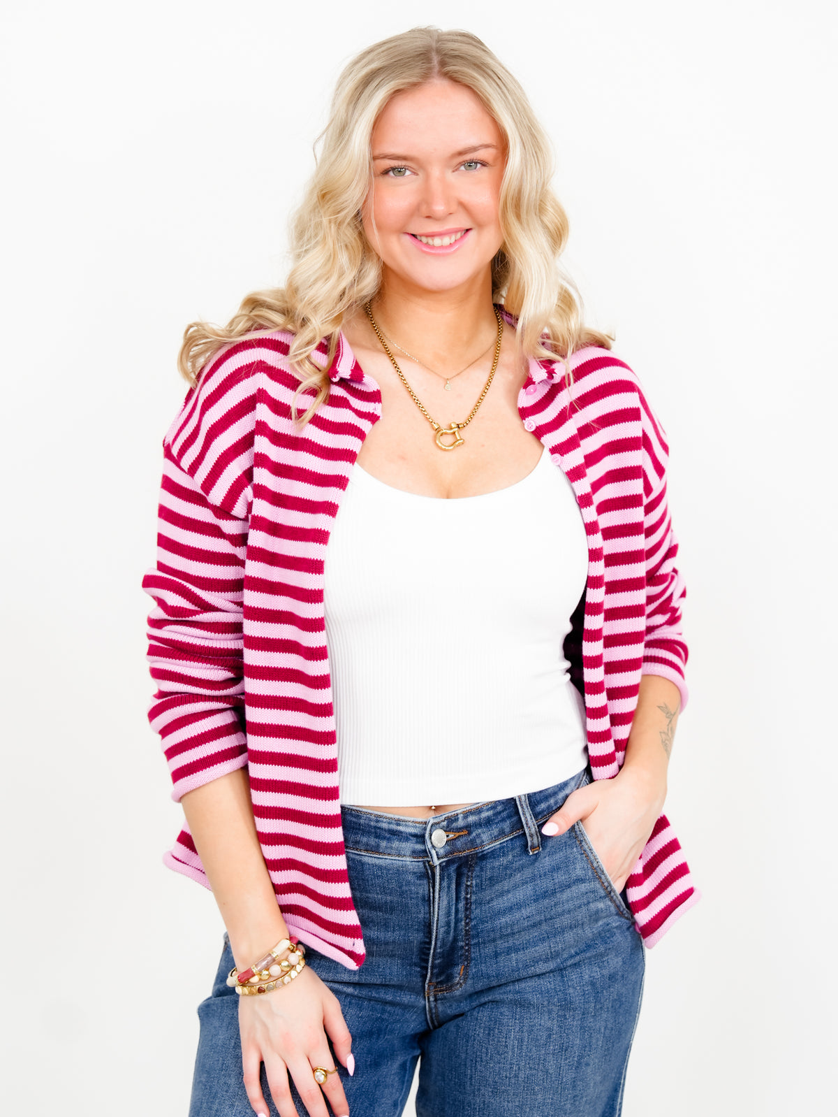 Ribbed V-Neck Padded Tank Top - Freckled Poppy