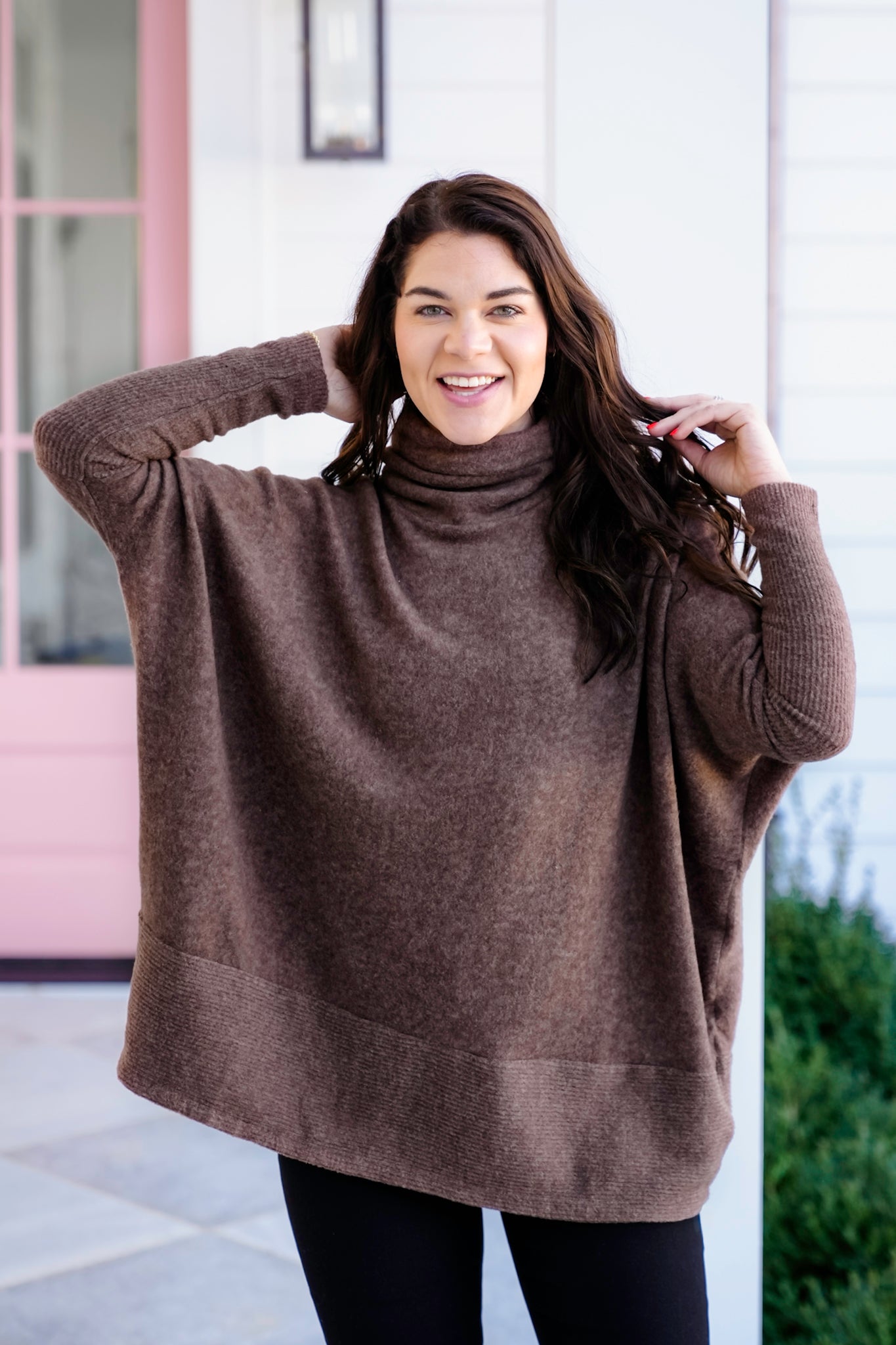 Poppy Day Door Buster! Plus/Reg Zenana Brushed Melange Hacci Turtleneck Sweater