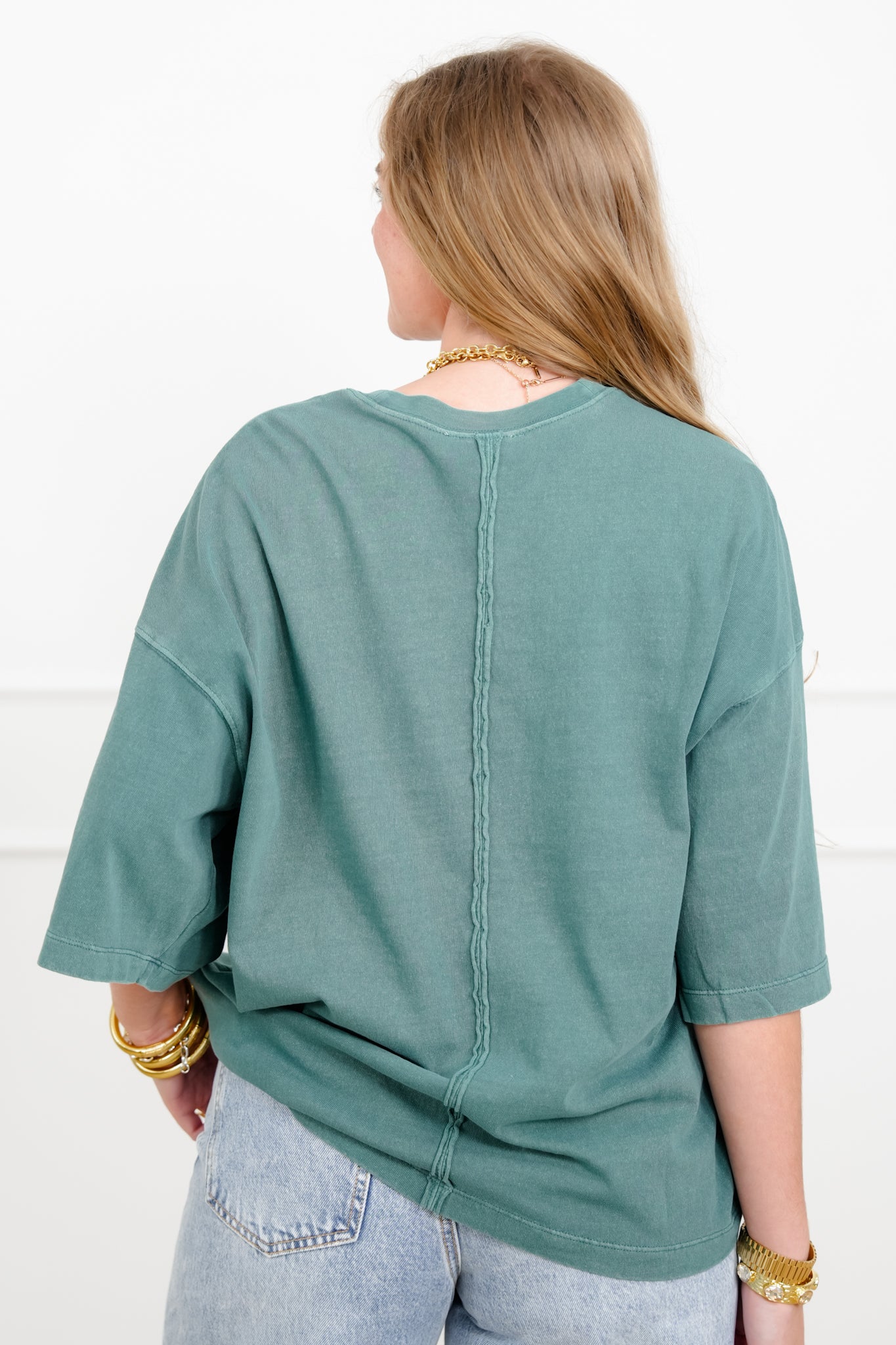 Door Buster! Washed Half Sleeve Crew Neck Drop Shoulder Top