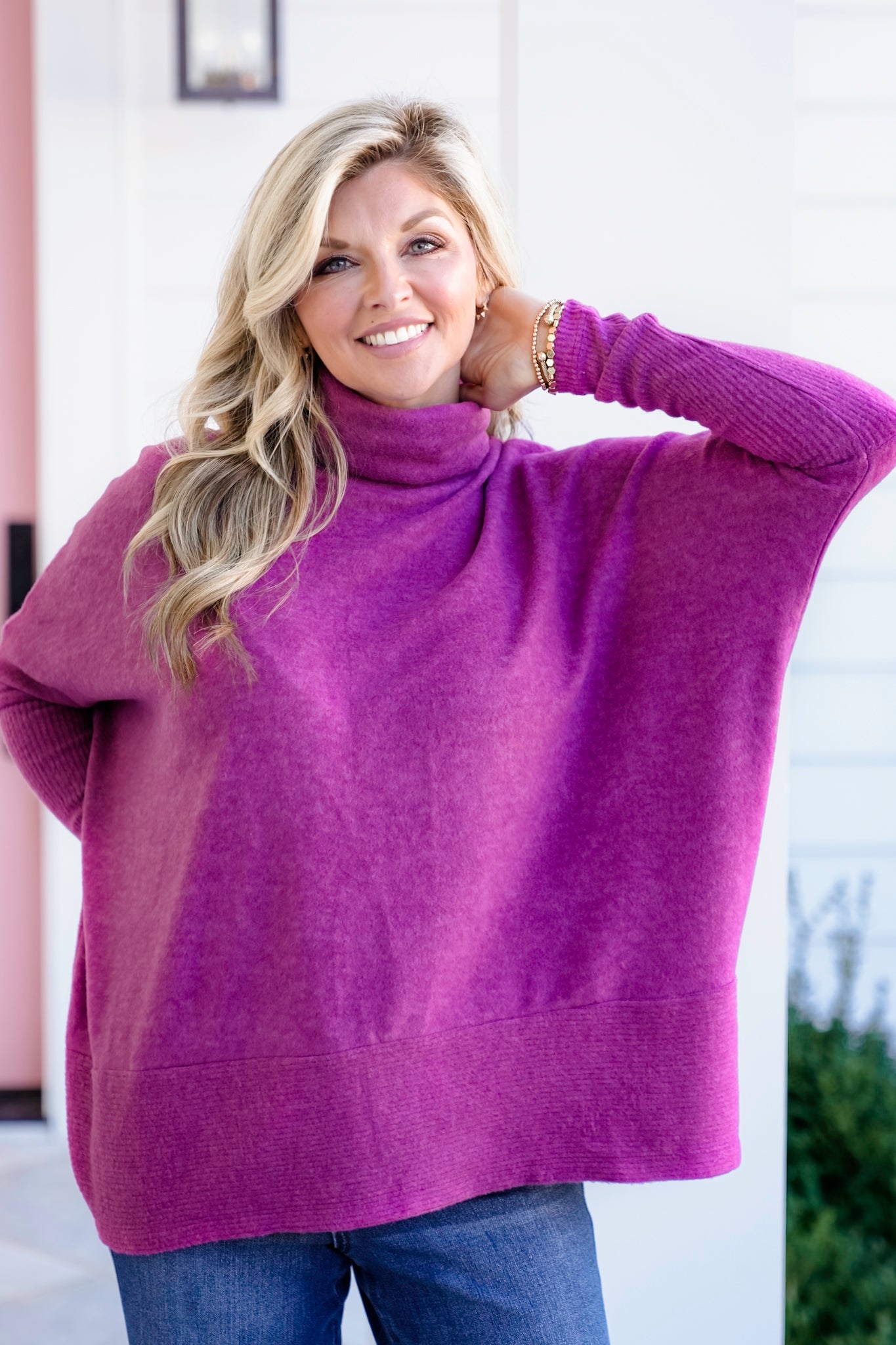 Poppy Day Door Buster! Plus/Reg Zenana Brushed Melange Hacci Turtleneck Sweater