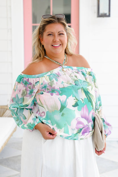 Floral Print Long Sleeve Cold Shoulder Blouse