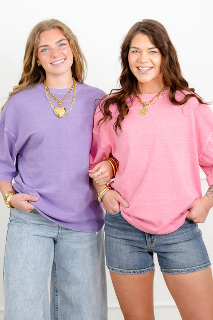 Door Buster! Washed Half Sleeve Crew Neck Drop Shoulder Top