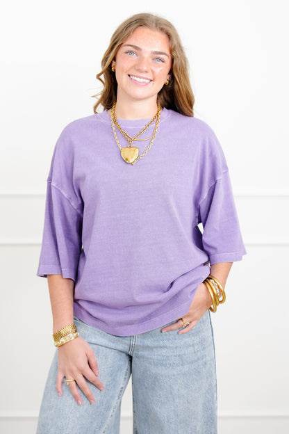 Door Buster! Washed Half Sleeve Crew Neck Drop Shoulder Top