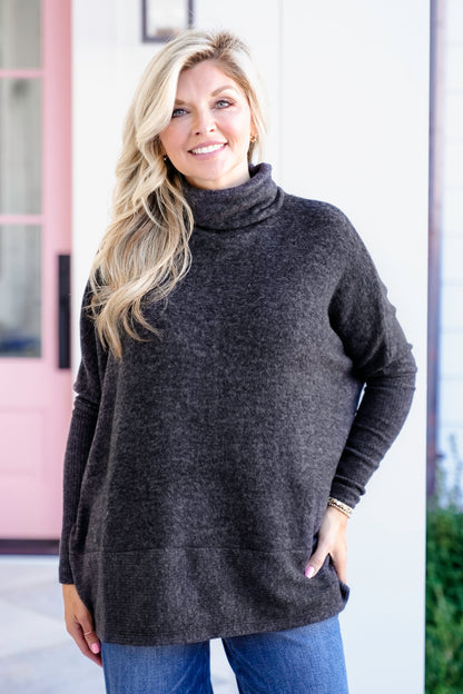 Poppy Day Door Buster! Plus/Reg Zenana Brushed Melange Hacci Turtleneck Sweater