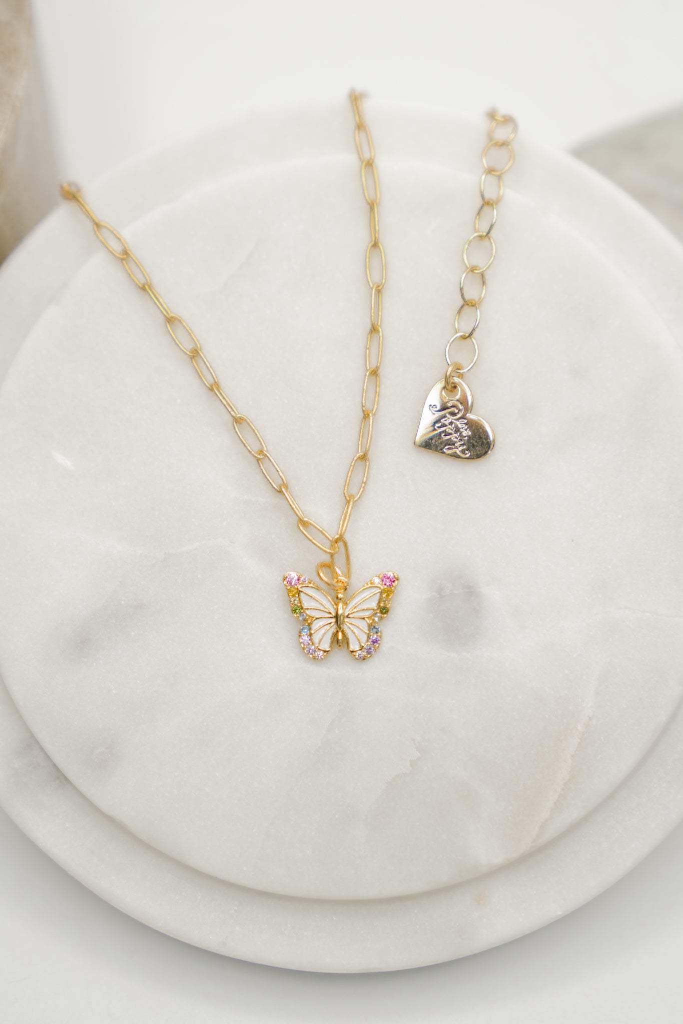 Love, Poppy Butterfly Kisses Gem Detailed Paper Clip Chain Necklace