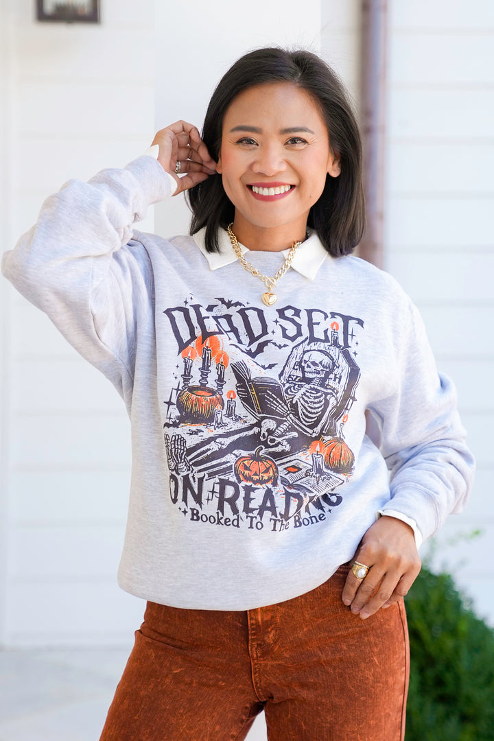 Plus/Reg Long Sleeve "Dead Set On Reading" Graphic Sweatshirt