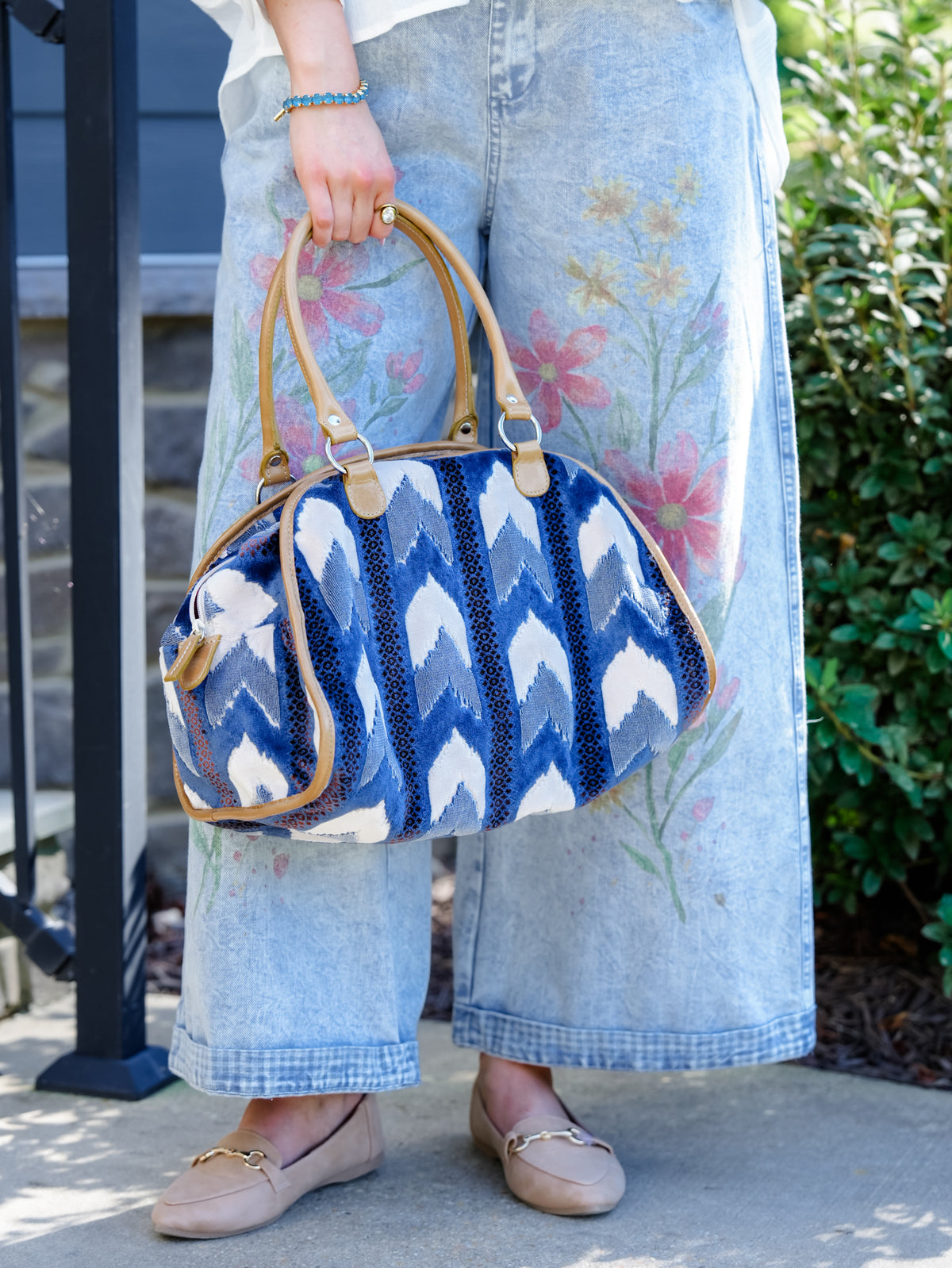 Blue Chevron Textured Chenille Bag - Freckled Poppy