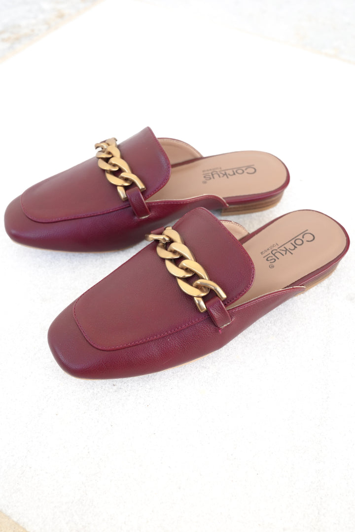 Corky's "Keep Sake" Vegan Leather Chain Detail Slip On Mule