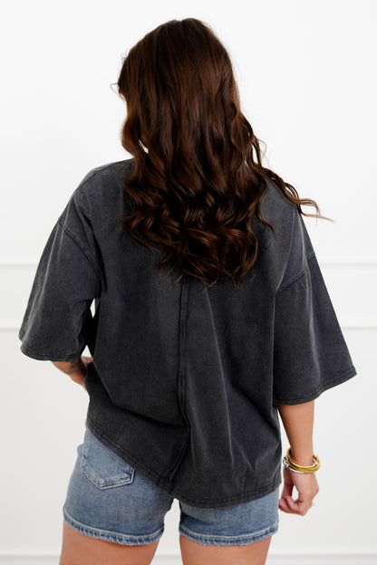 Solid Color Short Sleeve Crew Neck Top