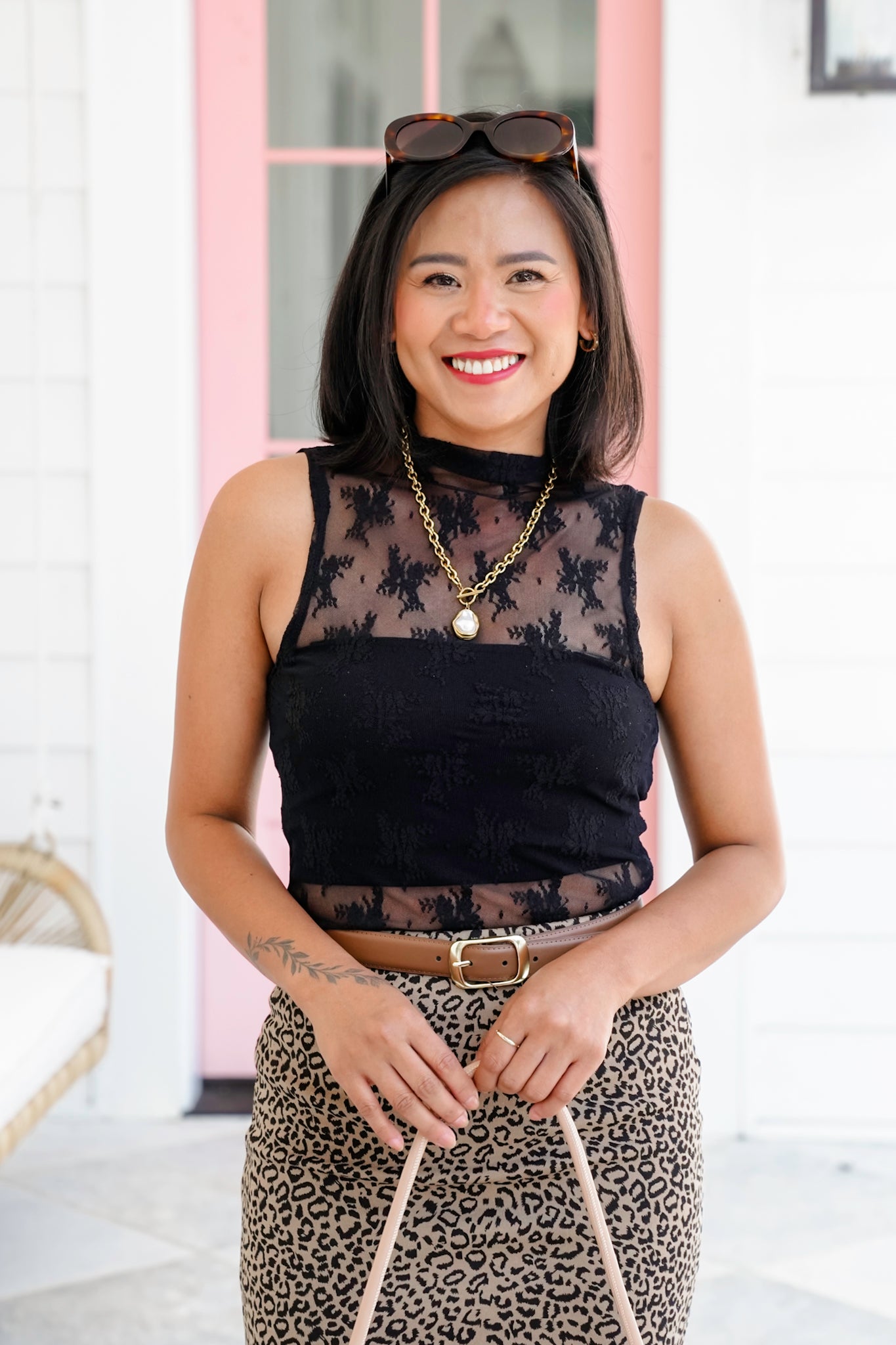 Lace Sleeveless Mock Neck Top