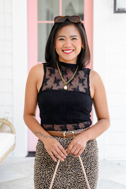 Lace Sleeveless Mock Neck Top