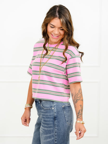 Striped Short Sleeve Crop Top