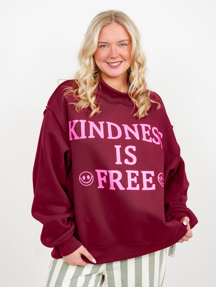 Reversible Long Sleeve "Kindness is Free" Mock Neck Sweatshirt - Freckled Poppy