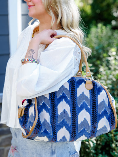 Blue Chevron Textured Chenille Bag - Freckled Poppy