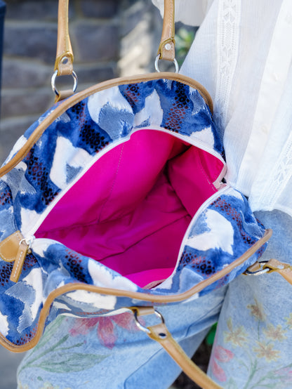 Blue Chevron Textured Chenille Bag - Freckled Poppy