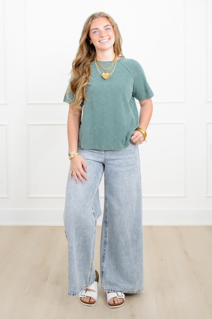 Door Buster! Washed Short Sleeve Top with Reverse Seam Detail