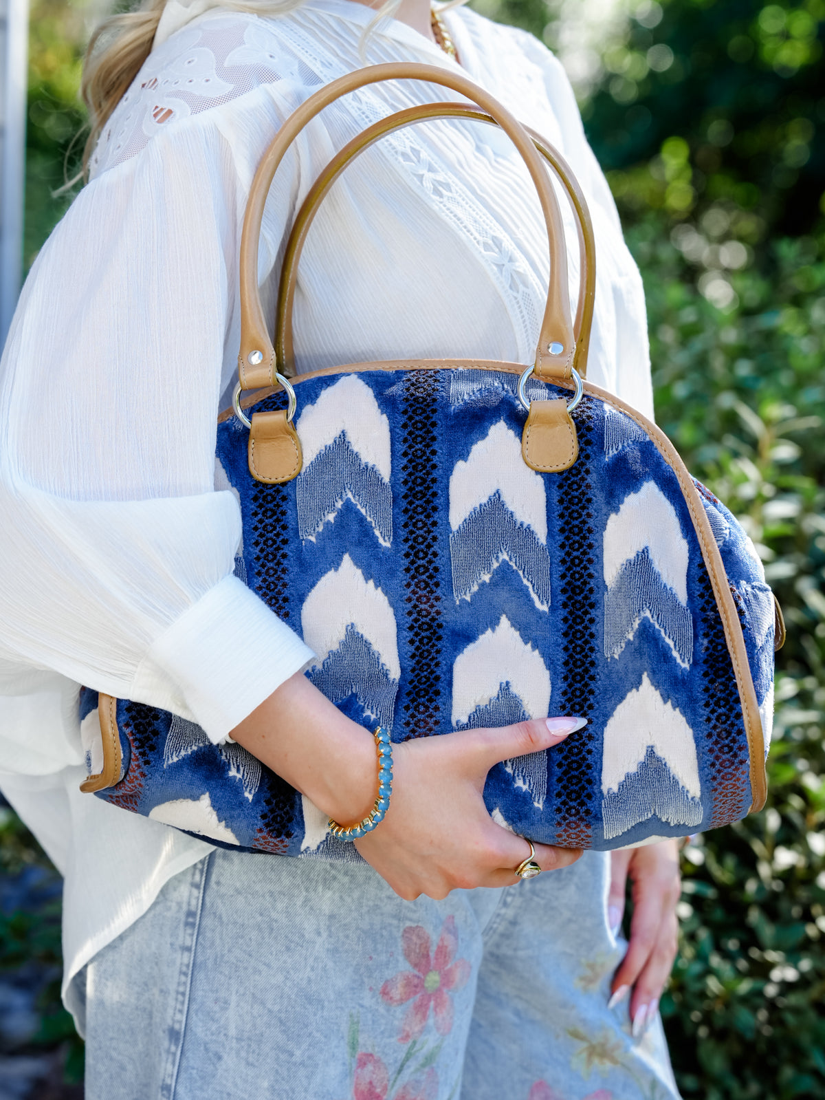 Blue Chevron Textured Chenille Bag - Freckled Poppy