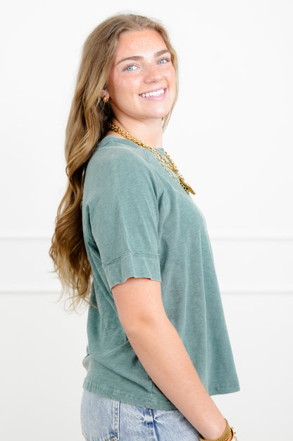 Door Buster! Washed Short Sleeve Top with Reverse Seam Detail