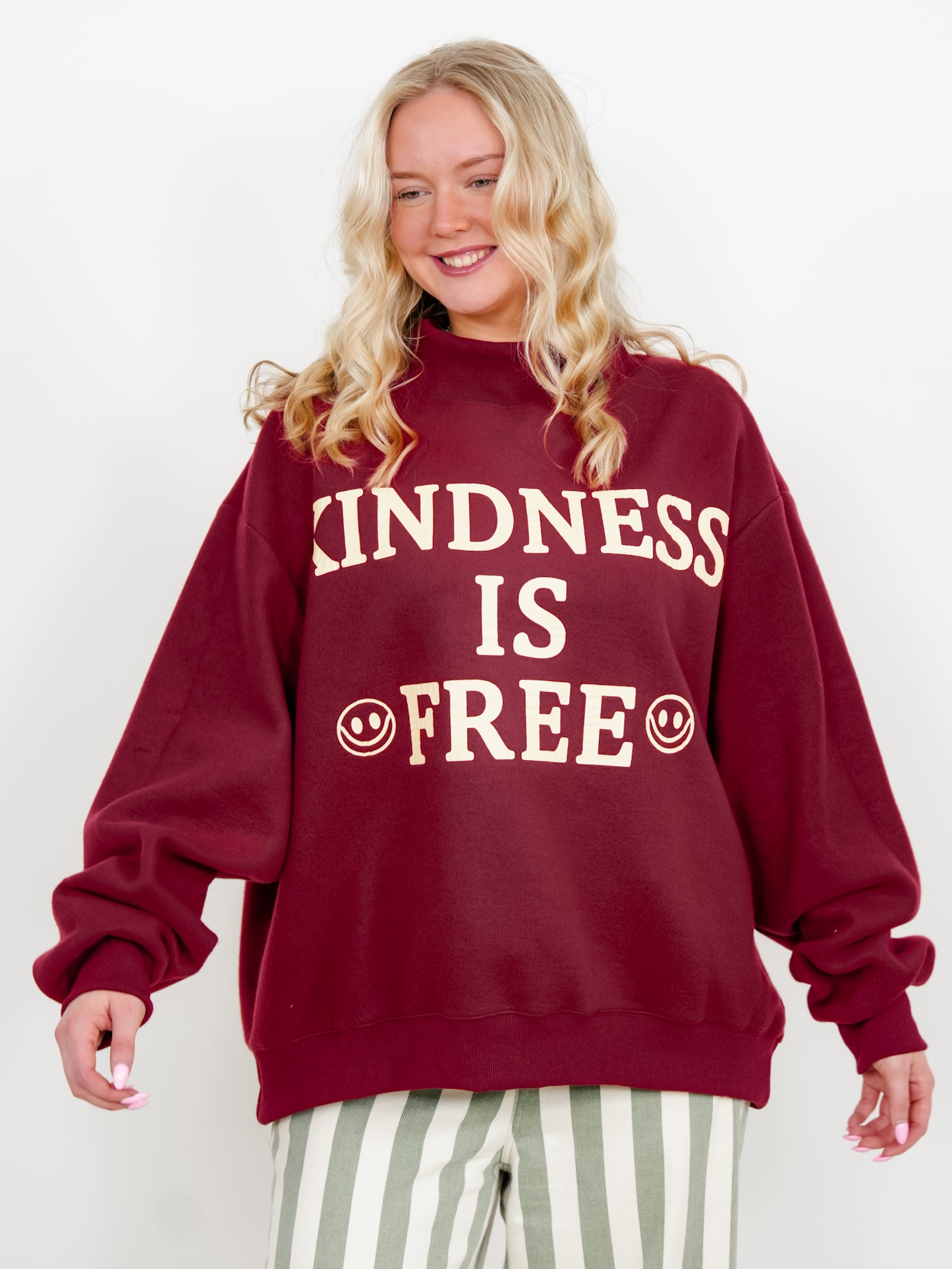 Reversible Long Sleeve "Kindness is Free" Mock Neck Sweatshirt