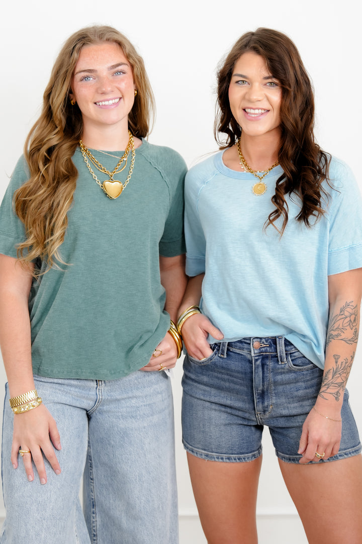 Door Buster! Washed Short Sleeve Top with Reverse Seam Detail