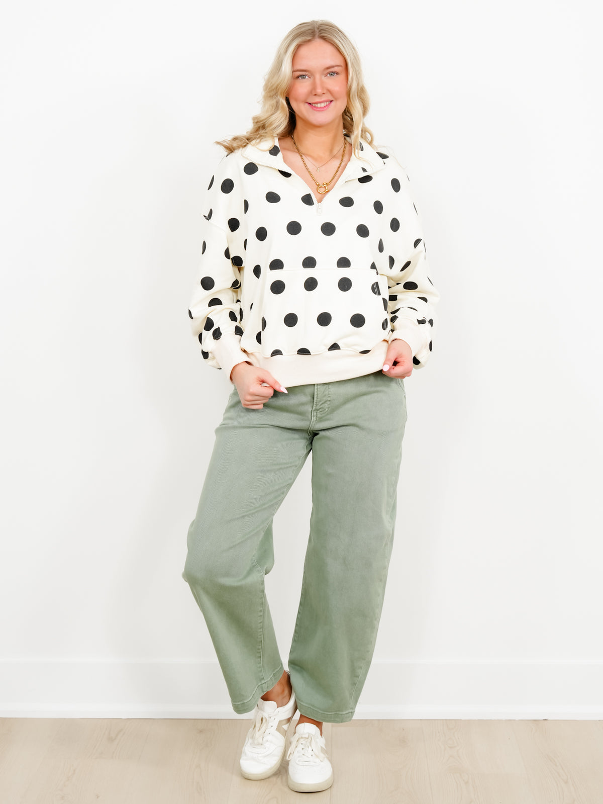 Long Sleeve Polka Dot Half Zip Up Sweatshirt