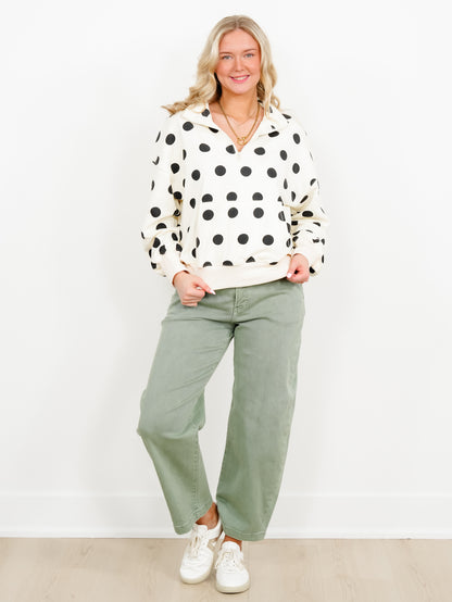 Long Sleeve Polka Dot Half Zip Up Sweatshirt