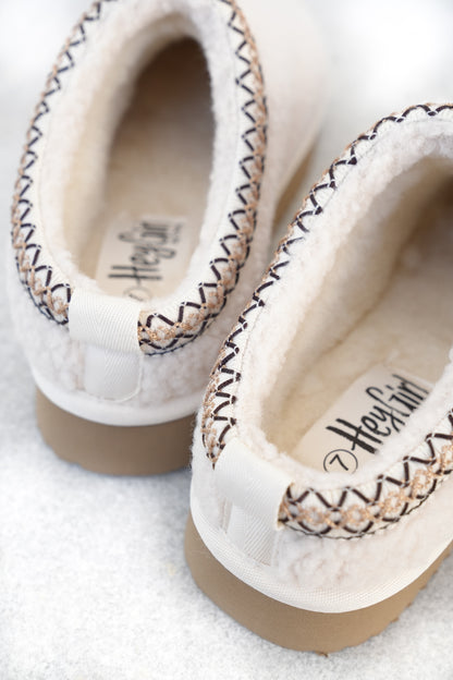 Corky's "Sleepy Head" Cozy Shearling Slip On Slippers with Embroidered Trim