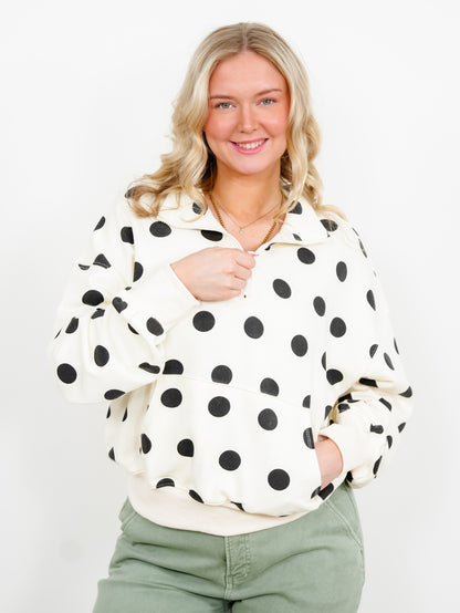Long Sleeve Polka Dot Half Zip Up Sweatshirt