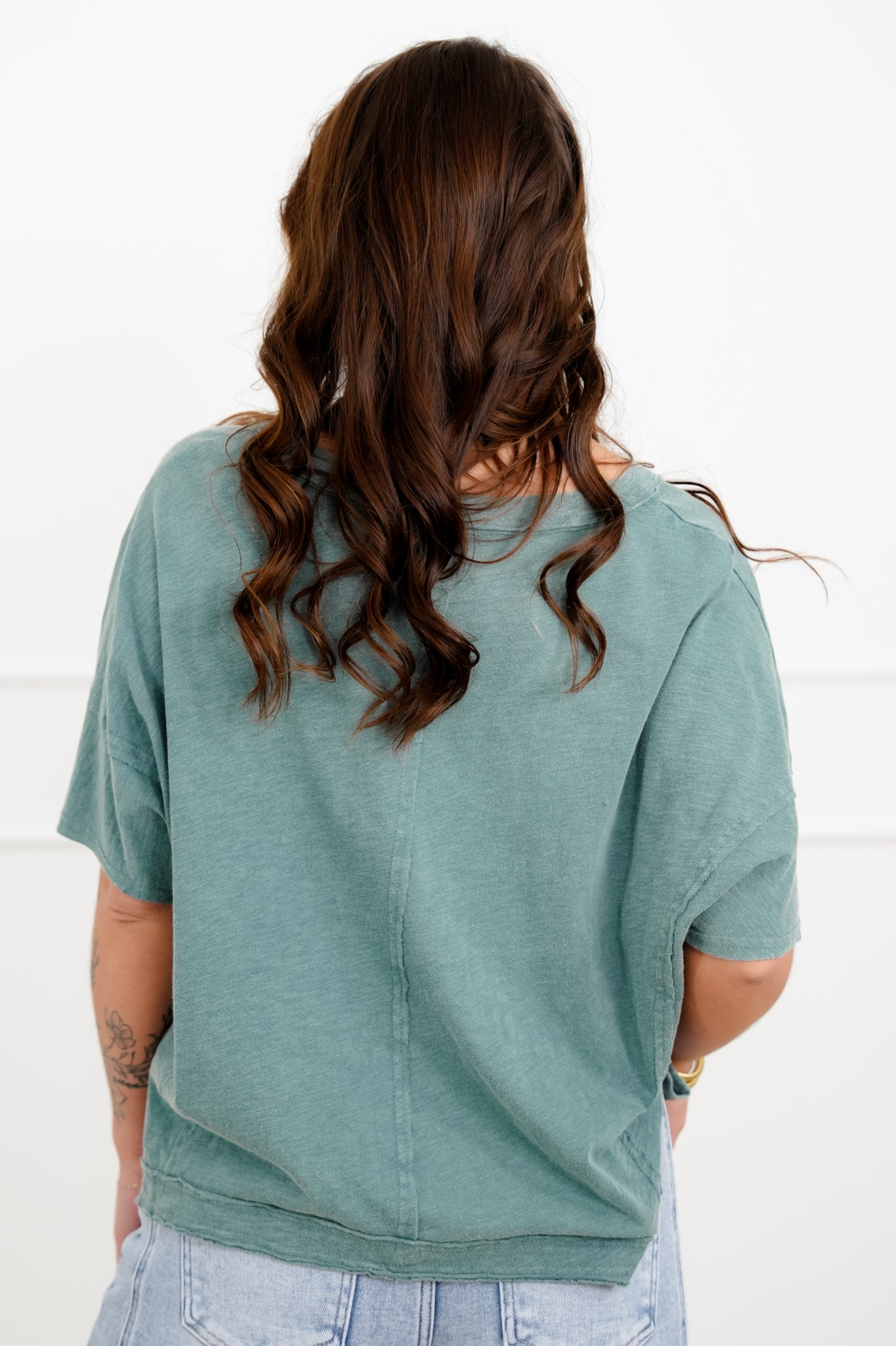 Door Buster! Acid Washed Short Sleeve V Neck Top