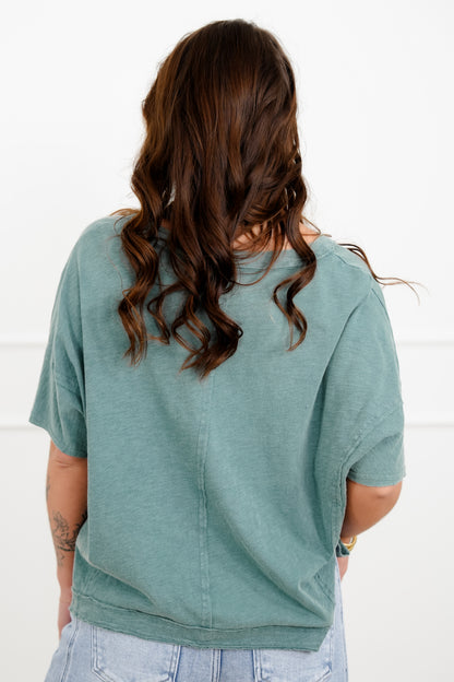 Door Buster! Acid Washed Short Sleeve V Neck Top