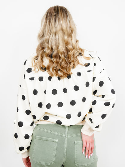Long Sleeve Polka Dot Half Zip Up Sweatshirt