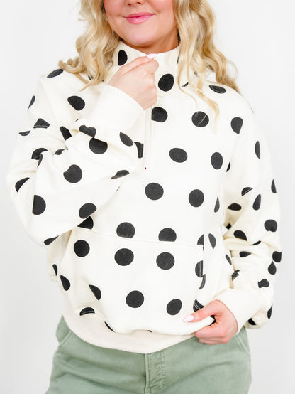 Long Sleeve Polka Dot Half Zip Up Sweatshirt