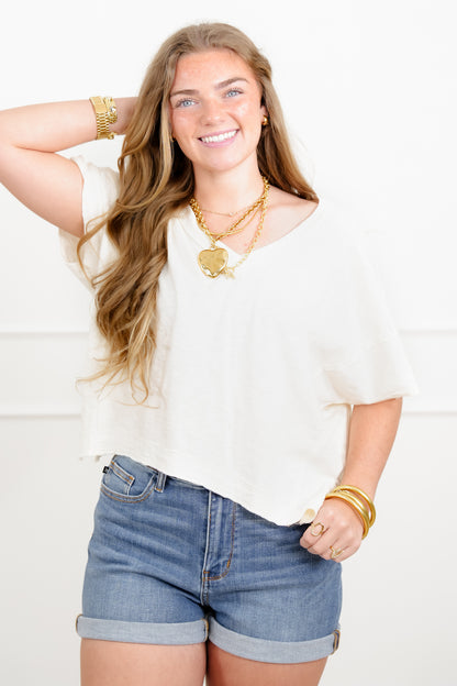Door Buster! Acid Washed Short Sleeve V Neck Top